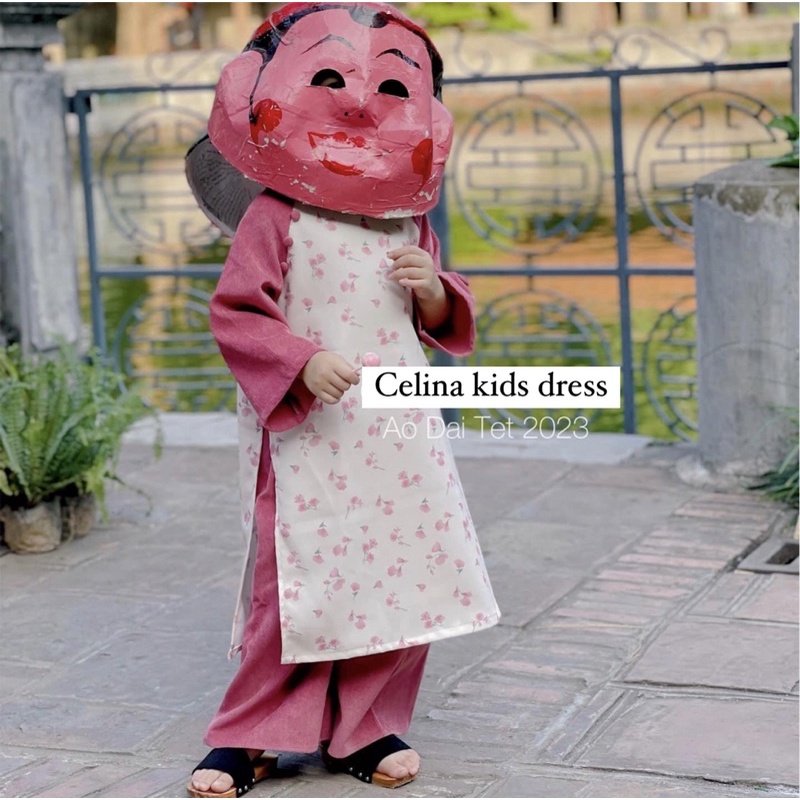 Áo Dài Bé Gái CELINA D05 Áo Dài Cách Tân Cho Bé Gái Thiết Kế Cổ Tàu Chất Liệu Nhung Tăm Cao Cấp Hoạ Tiết Hoa Xinh Xắn