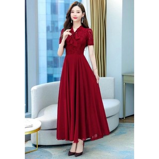ĐẦM MAXI XÒE PHỐI REN 2076