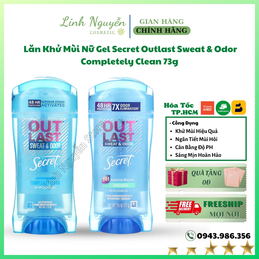 Lăn Khử Mùi Nữ Gel Secret Outlast Sweat & Odor Completely Clean 73g Ngăn Ngừa Mùi Hôi - Mỹ