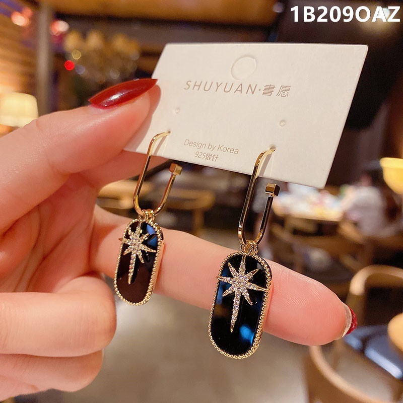 Bông Tai Mạ Bạc 925 Hình Ngôi Sao Bát Giác Đính Đá Zircon Phong Cách Hàn Quốc Dễ Phối Đồ