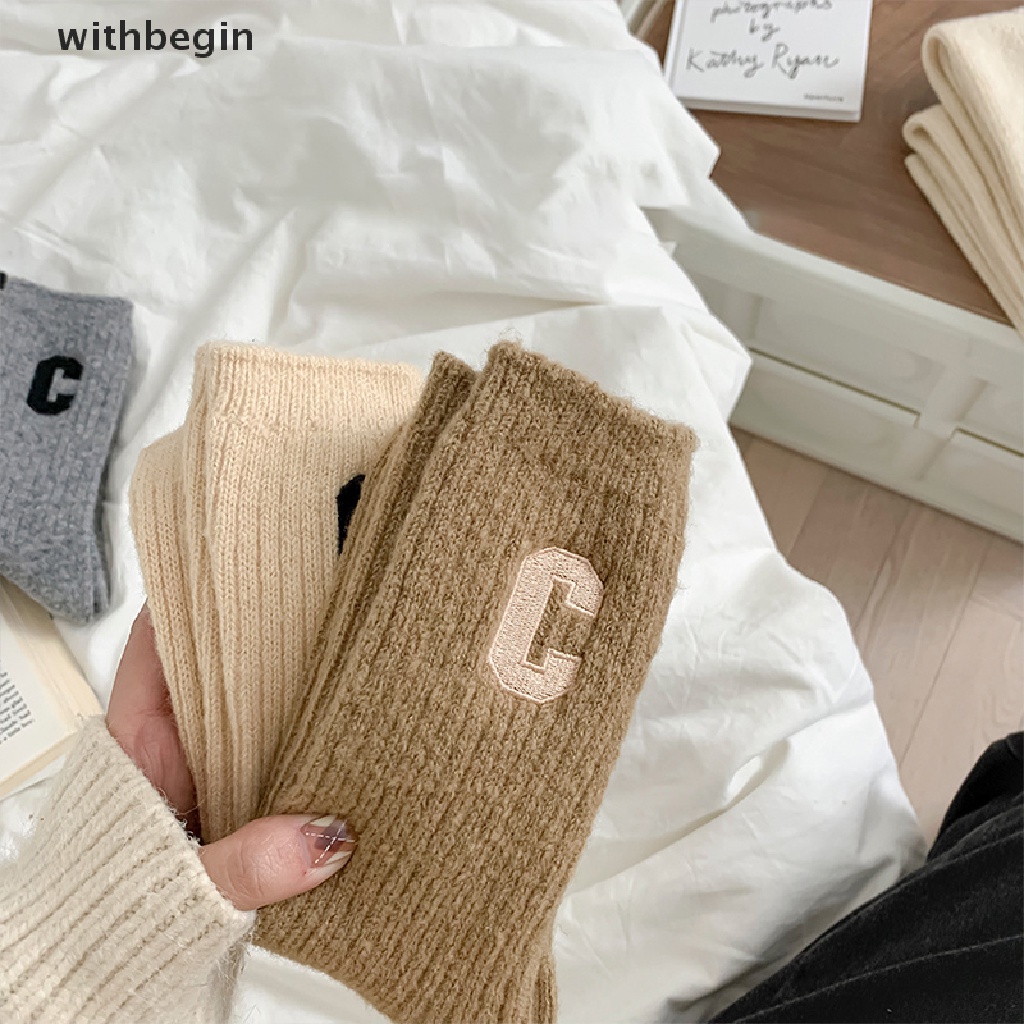 1 Đôi Vớ Giữ Ấm Màu Trơn In Chữ Đơn Giản Phong Cách Hip Hop Thời Trang Thu Đông Cho Nữ