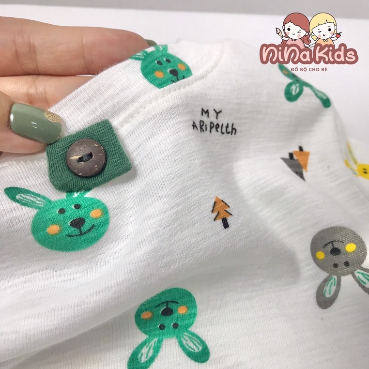 Bộ cotton bé trai dài tay phối khuy cho bé