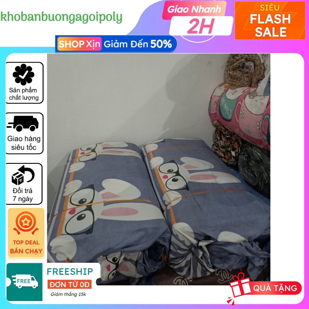 Combo 10m vải may ga gối chất cotton poly đẹp khổ rộng 2m3, mẫu thỏ đeo kính