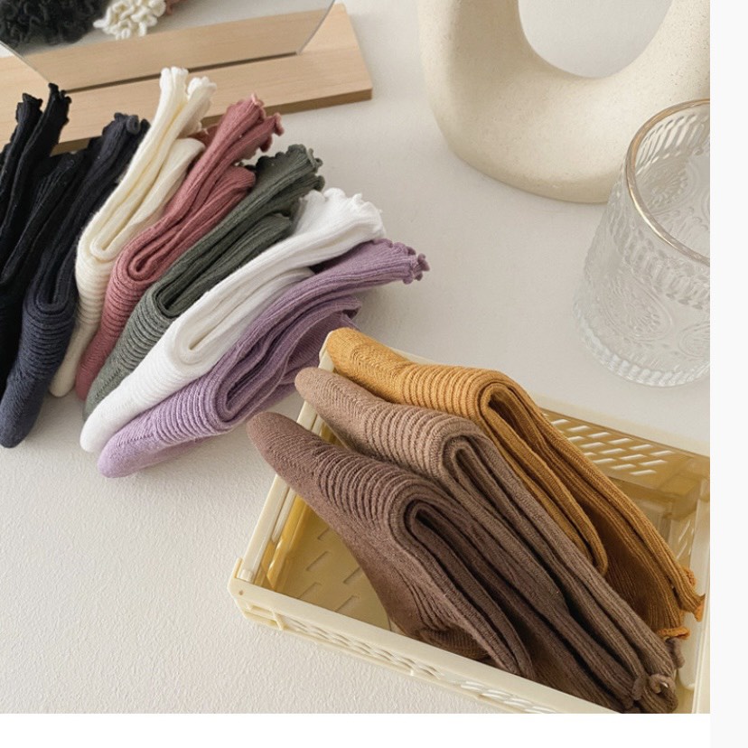 Tất bé gái Cao cổ bèo nhún nhiều màu - vớ cho bé gái vintage chất len cotton mịn