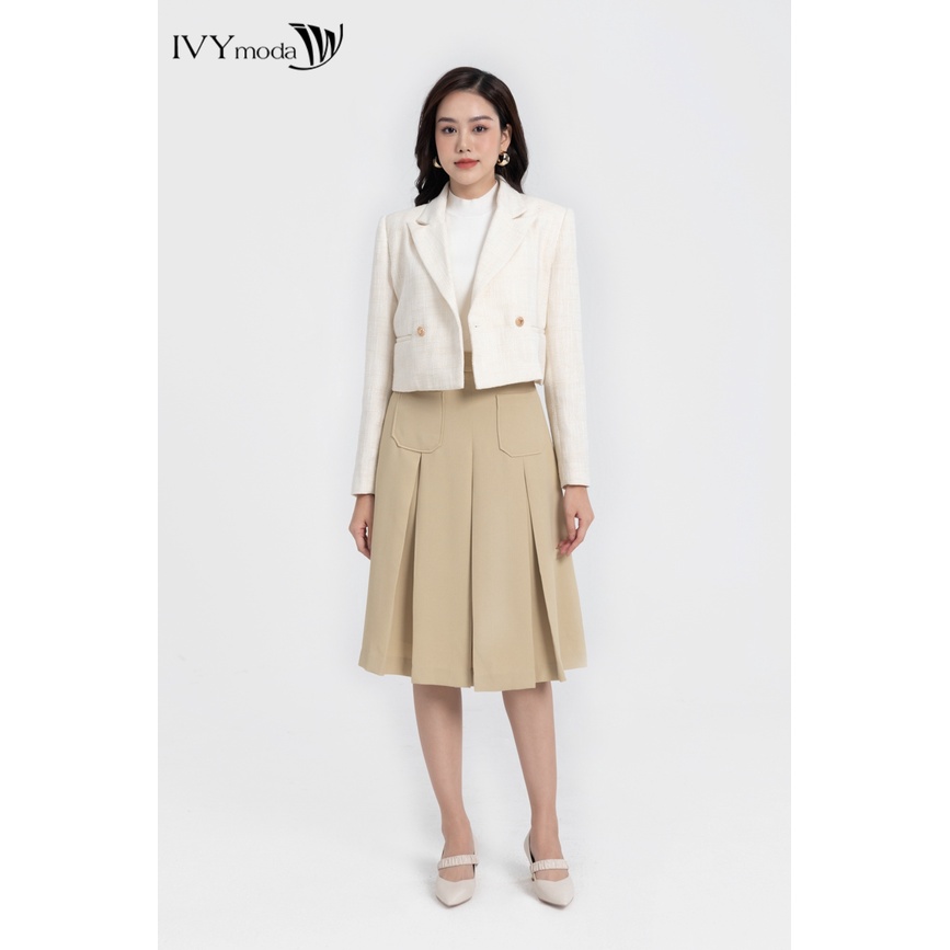 Áo khoác tweed croptop cổ 2 ve nữ IVY moda MS 67M7971