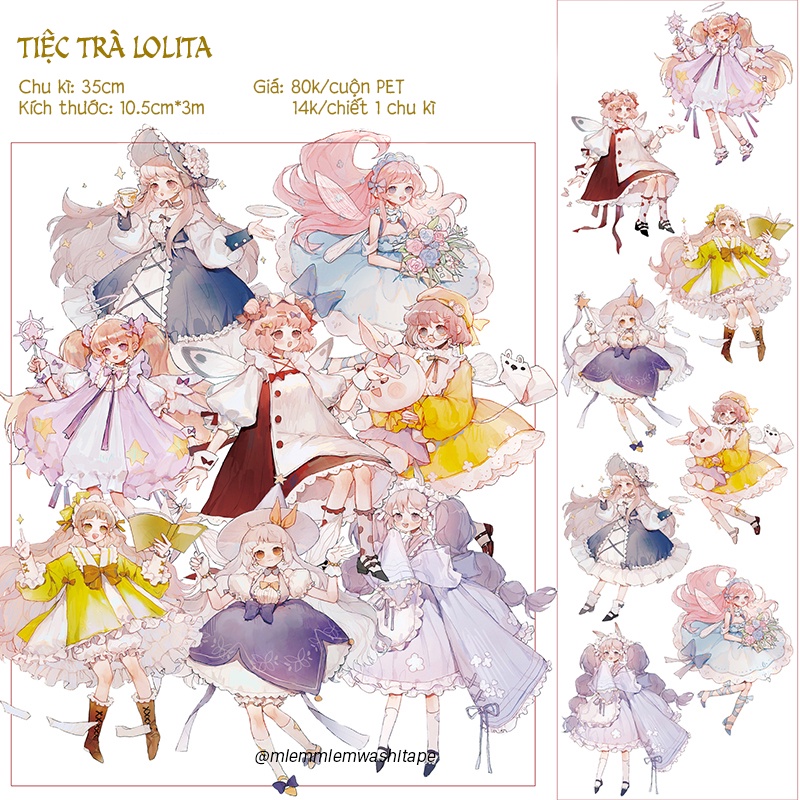 Băng washi OKMT hình cô gái tiệc trà lolita