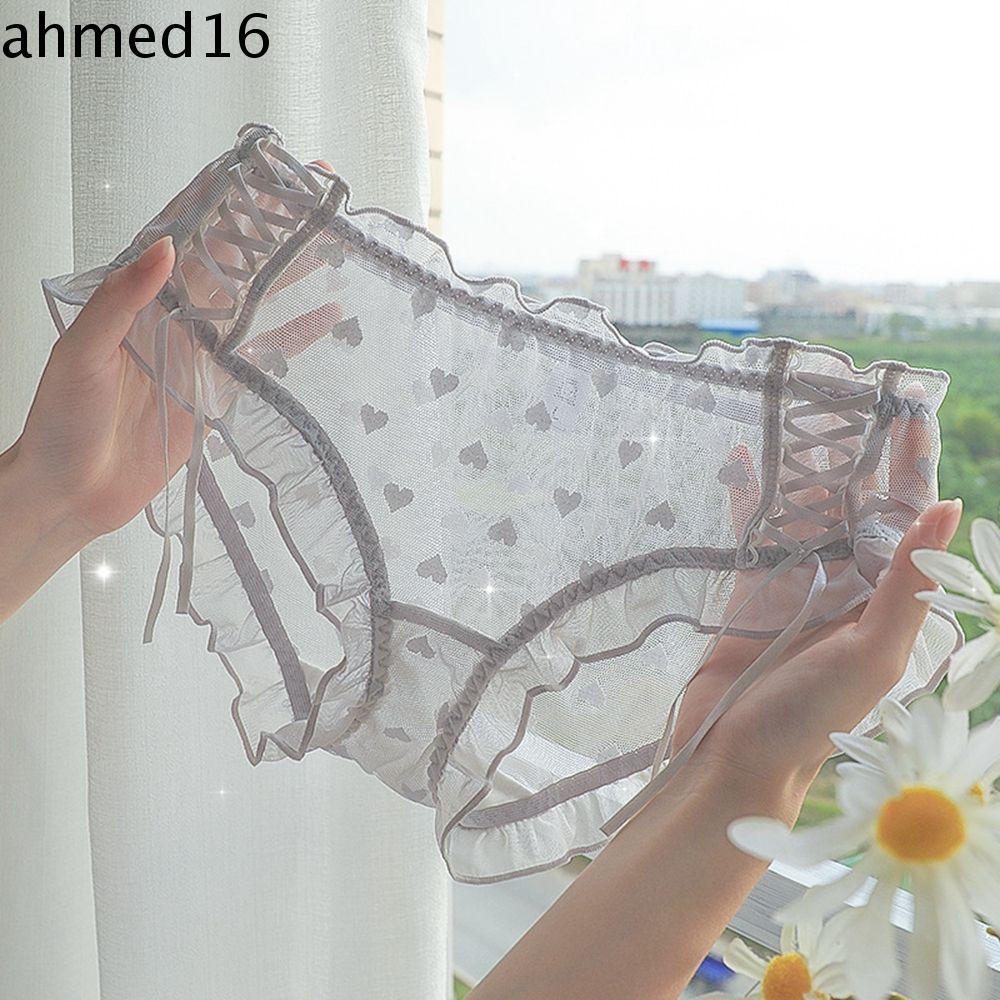 Ahmed Quần Lót Ren Dây Chéo In Họa Tiết Trái Tim Rỗng Gợi Cảm Cho Nữ