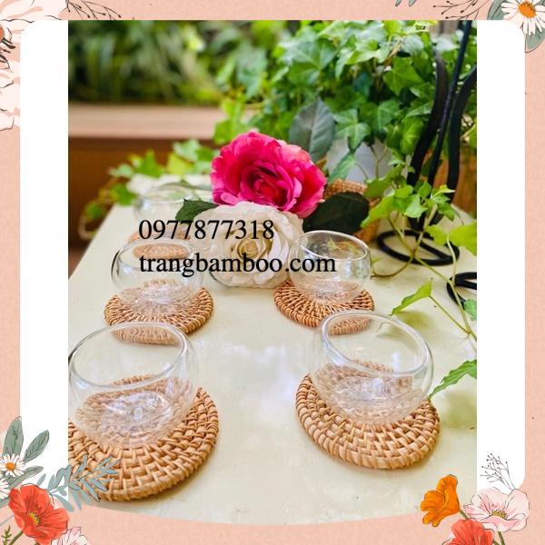 Tấm lót ly làm bằng mây kiểu dáng đơn giản tiện dụng, trang trí decor chụp ảnh, đĩa lót ly trà, cafe