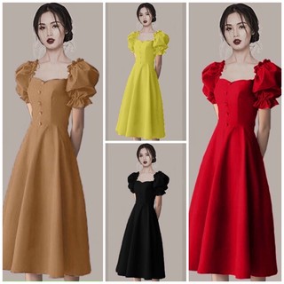 Đầm xoè tay bèo nút sang trọng TẶNG KÈM HOA TAI THỜI TRANG
