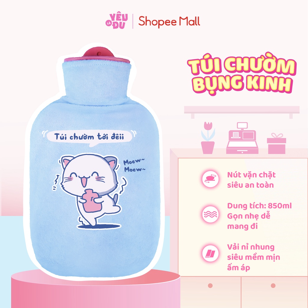 Túi chườm bụng kinh Yêu Là Đủ hình con mèo - Chăm bồ dễ dàng qua mùa dâu nhẹ nhàng