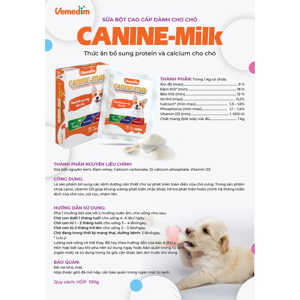Sữa cho chó Vemedim canine milk 100g dễ tiêu hoá, sữa bột dinh dưỡng cún con sơ sinh Con Mèo Xiêm