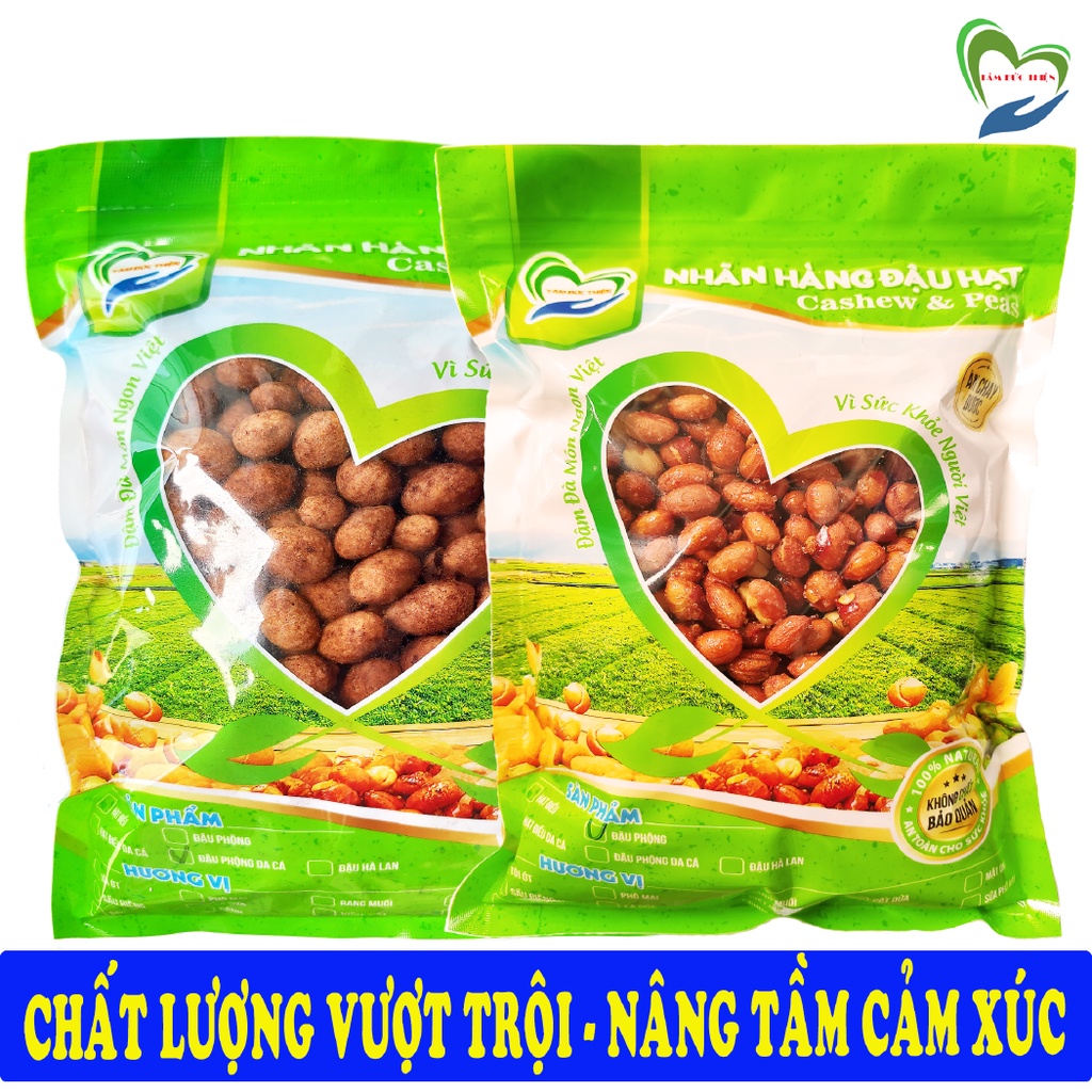 Combo 1KG Đậu Phộng 2 Vị: Da Cá Cacao và Rang Tỏi Ớt Tâm Đức Thiện 2 x Túi 500GR