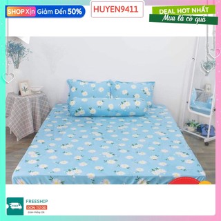 Bộ ga gối 3 món cotton poly 1m8x2m,được chọn mẫu-cúc họa mi xanh