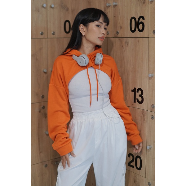 Áo hoodie Maybi croptop rộng thun kiểu