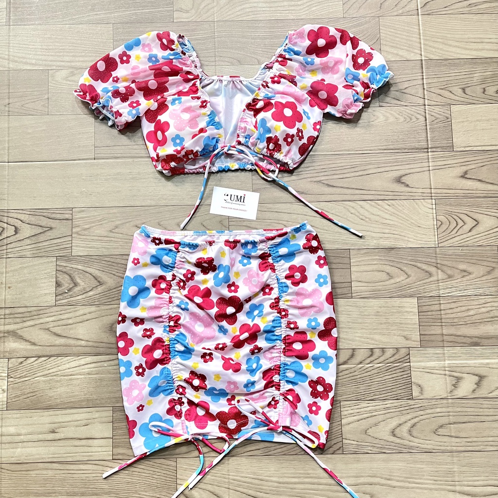 BIKINI 2 MẢNH VÁY HỌA TIẾT HOA HỒNG BIKINISTORE