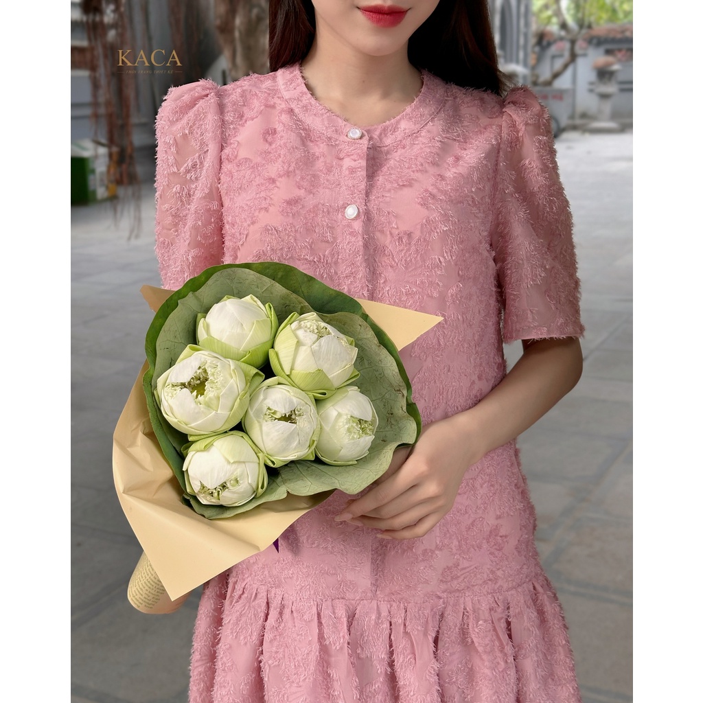 Váy thiết kế Maris Dress váy tay lỡ, có cúc váy hồng rose vải xù - KACA