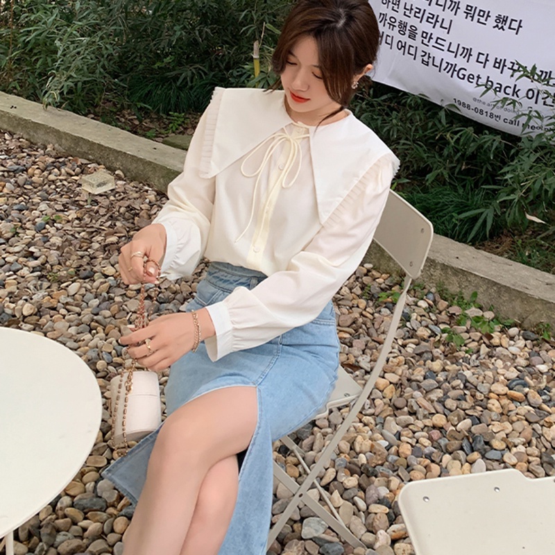 Áo Sơ Mi Cổ Búp Bê Phối Lưới Màu Sắc Ngọt Ngào Xinh Xắn Cho Nữ