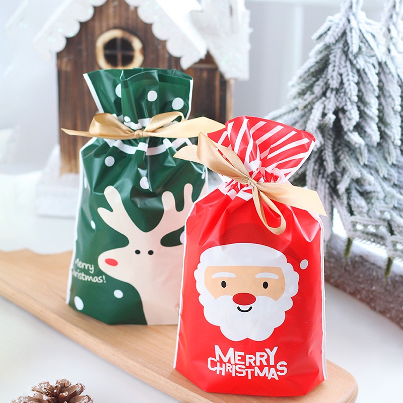 SET 5 TÚI ĐỰNG KẸO GIÁNG SINH CÓ DÂY RÚT LỤA