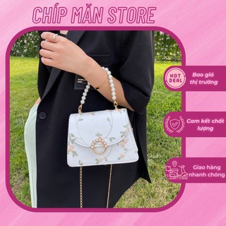 Túi xách nữ thời trang- Túi xách nữ thêu hoa quai đeo ngọc trai phong cách sang chảnh