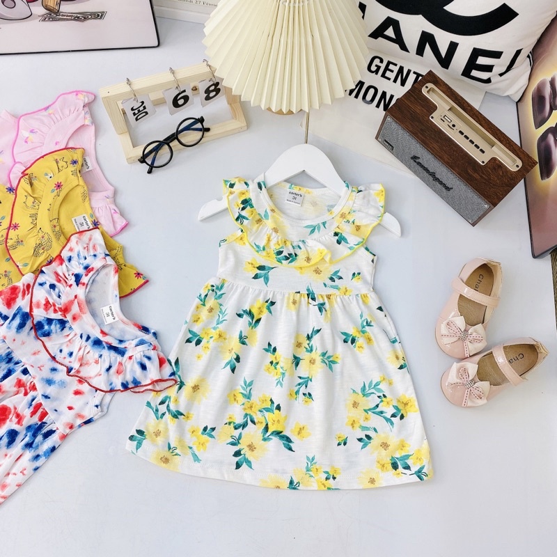 Váy thun cotton bèo cổ VNXK bé gái