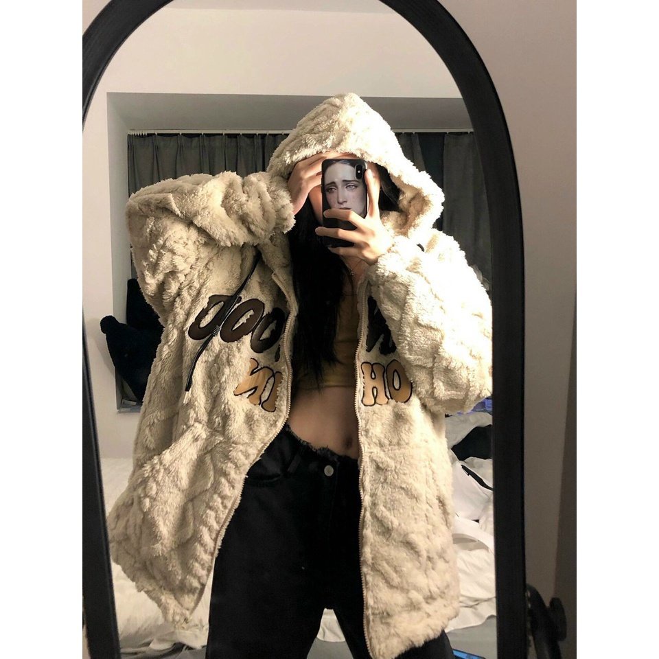 💃 Áo Khoác Lông Unisex CHANJOO Thêu Chữ Dáng Thụng HOT