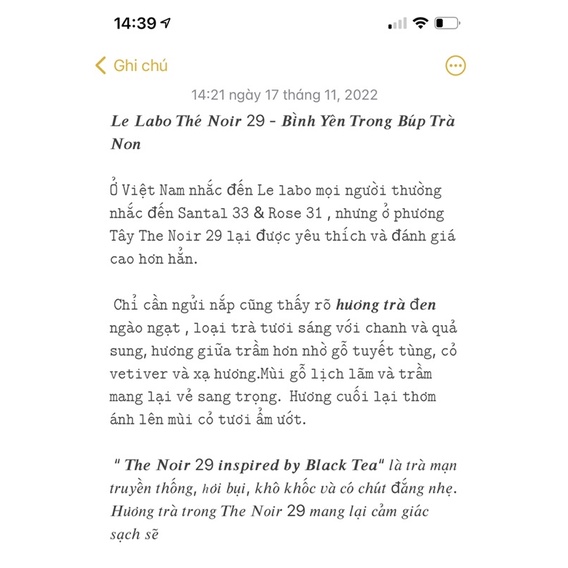 Vial nước hoa Le Labo : The Noir 29 - Tonka 25 - Jasmin 17 - Another 13 - Santal 33 ... 0.75ml chính hãng