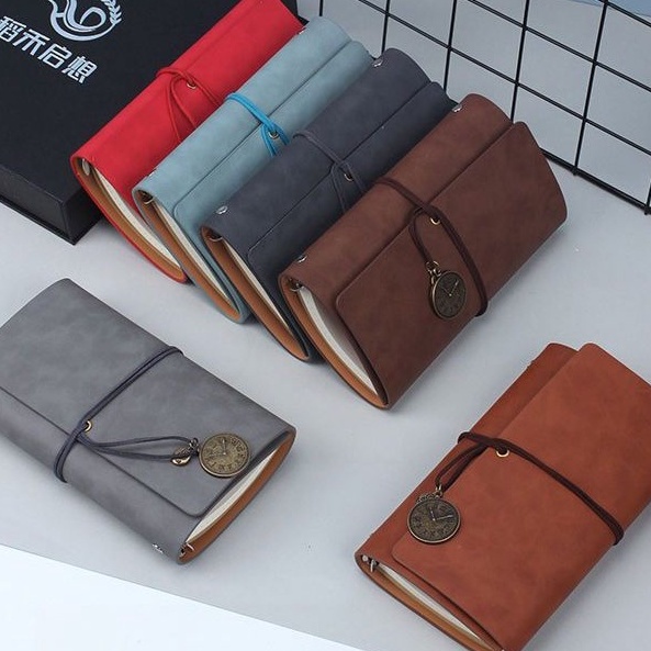 Sổ Tay Bìa Da Giả Da Trơn Mềm Ghi Chép Nhật Ký Lưu Bút Gáy Còng Size A6 Phong Cách Vintage Sổ Đựng Tiến Ghi Chú Chi Tiêu