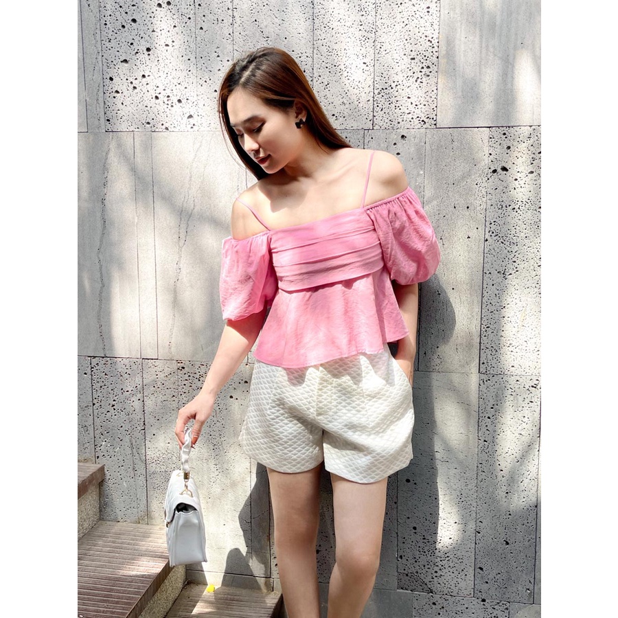 Áo kiểu dây trễ vai xếp 2 lớp thời trang GAGO màu hồng GA4188