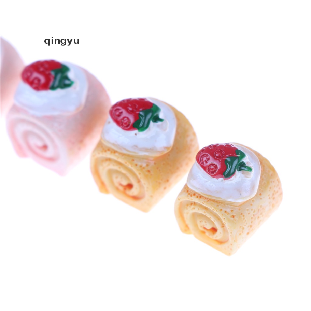 Bộ 5 Mô Hình Bánh Kem Dâu Bằng Nhựa Resin Trang Trí Điện Thoại Thu Nhỏ DIY