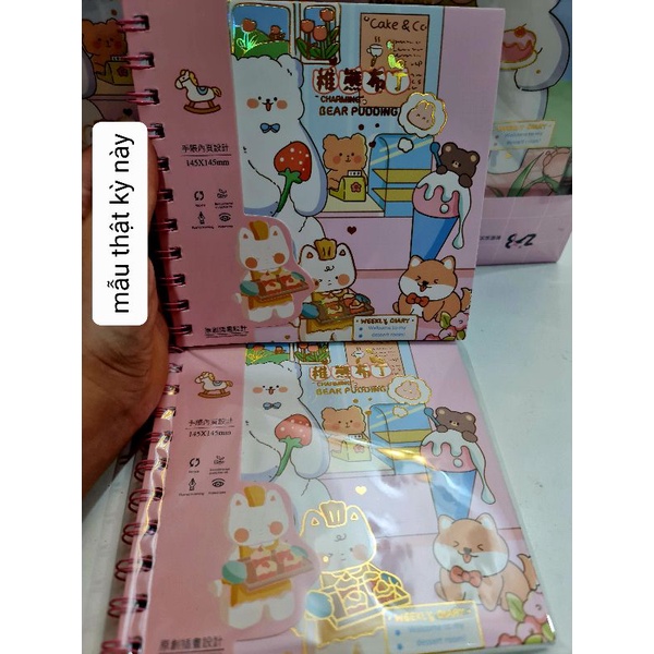 Sổ vuông lò xo cỡ lớn 145 x 145mm,138 trang, bìa dày, dễ thương, mã 21005