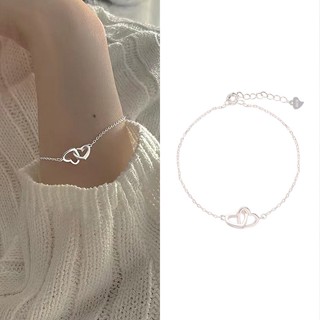 Vòng Tay Bạc 925 Mặt Hình Trái Tim Đôi Thời Trang Hàn Quốc Cho Nữ