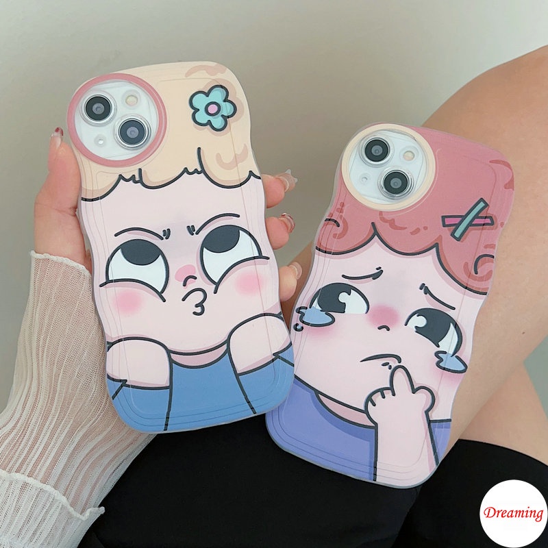 Ốp Lưng Điện Thoại cho iPhone 14 13 12 Mini 11 Pro X XR XS Max SE 2020 7 8 Plus Oval Big Eye Wavy Pattern Motif Cô gái hoa dễ thương