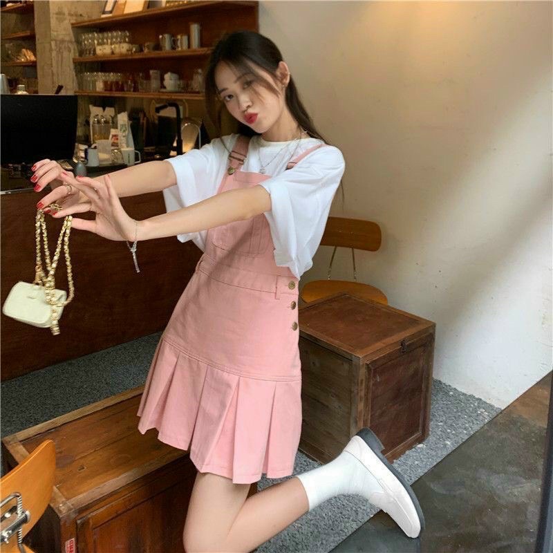 Set yếm chân váy xếp li nữ sinh