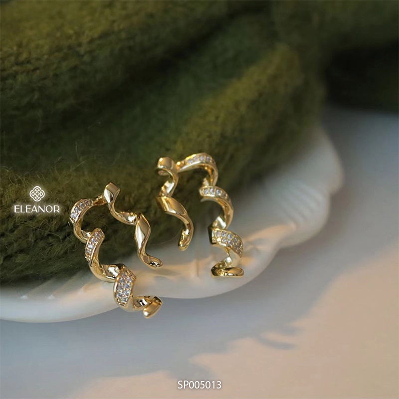 Bông tai nữ Eleanor Accessories hình xoắn lượn sóng đính đá phụ kiện trang sức 5013