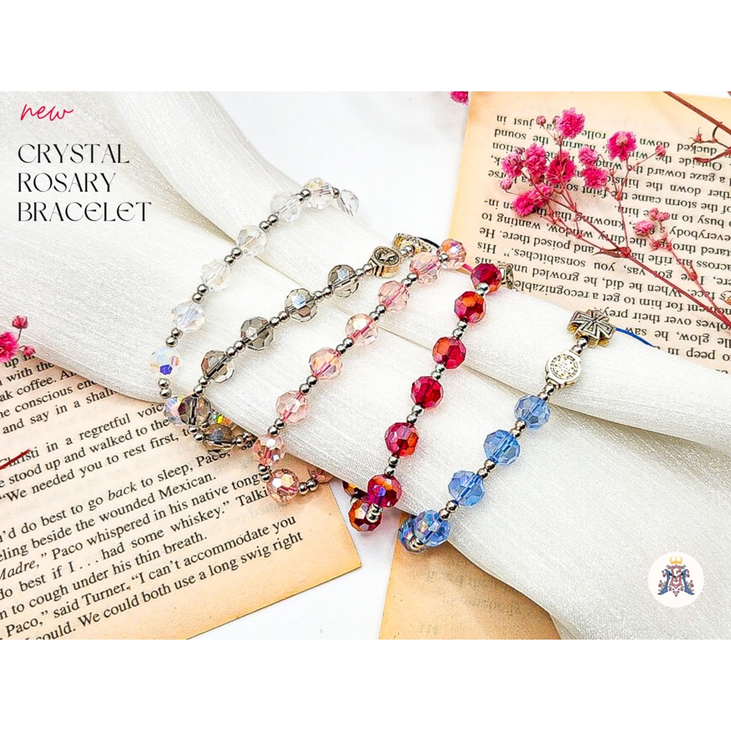 Vòng mân côi pha lê Simple Crystal thiết kế handmade MOONGEM dây thắt điều chỉnh, phụ kiện quà tặng Công Giáo