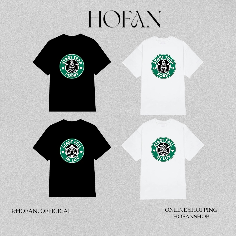 Áo thun PARODY STARBUCKS START TRAP START FALL IN LUV cotton form rộng oversize màu đen 100% cotton 2c cao cấp