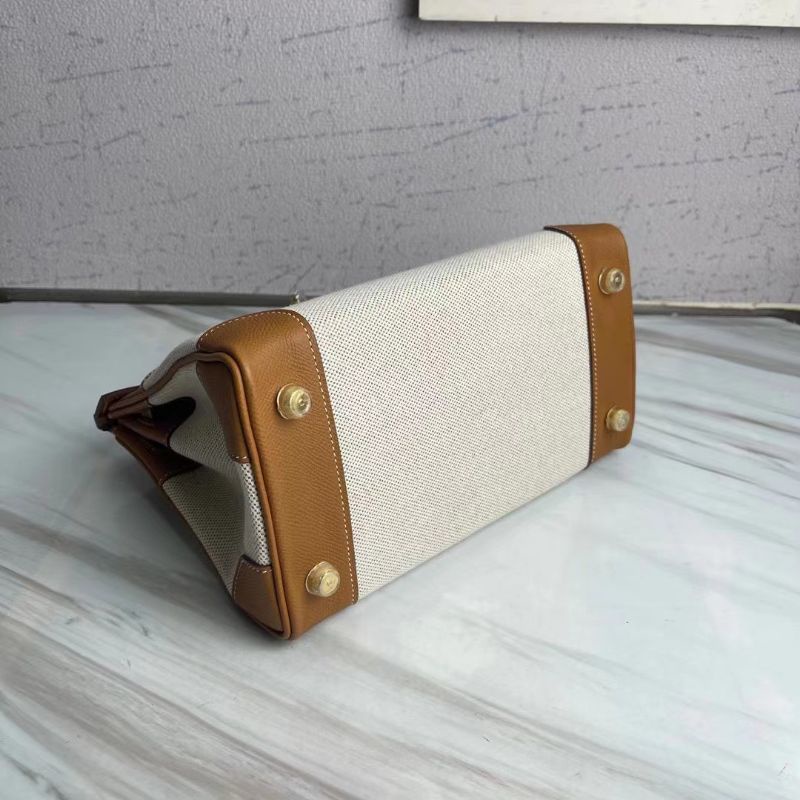 Túi Xách HM Birkin da pháp kết hợp vải canvas