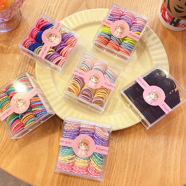 Hộp 90 Dây Buộc Tóc Cao Su Co Giãn Màu Sắc Ngọt Ngào Cho Bé Gái