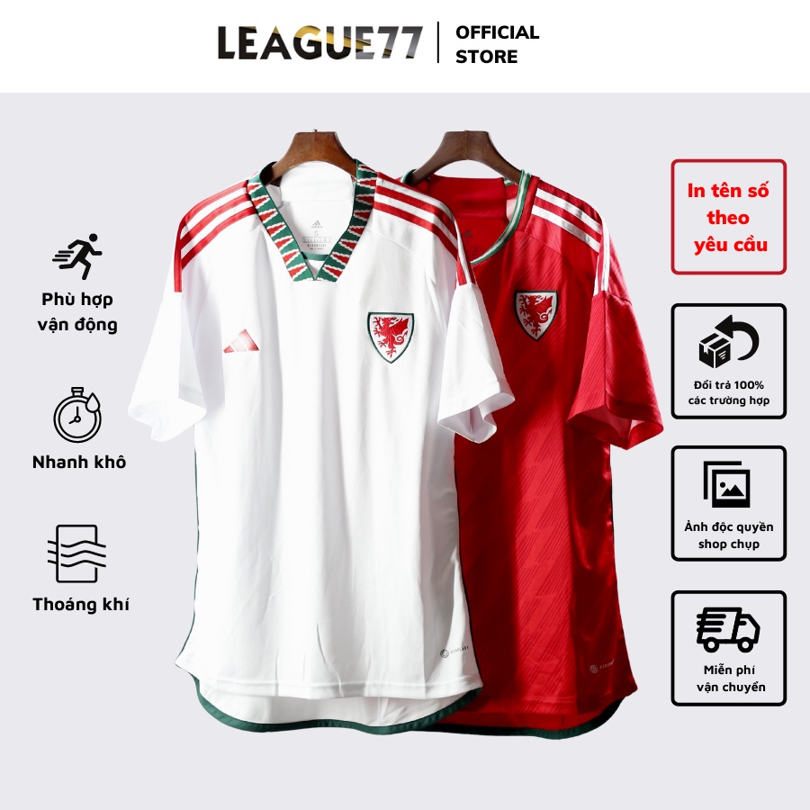 Bộ quần áo đá bóng tuyển Wales Leaguestore 22/23 - áo đá bóng màu trắng màu đỏ vải thái dệt mịn form âu