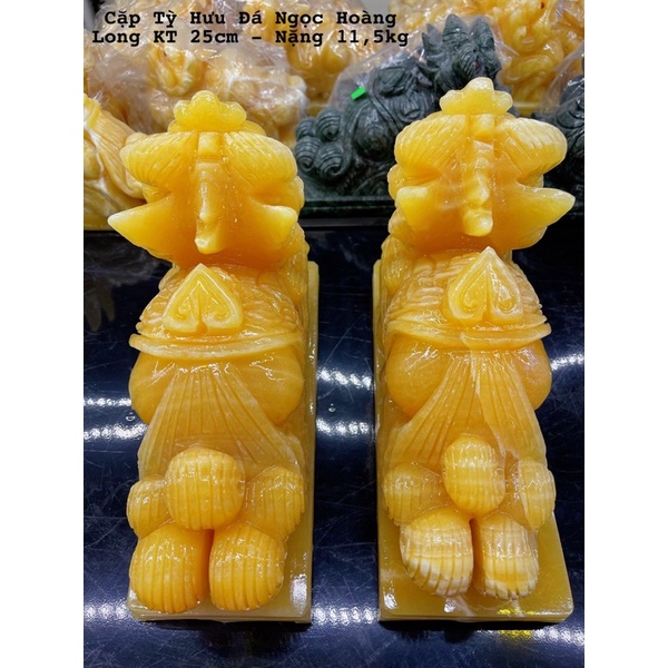 Cặp Tỳ Hưu Đá Ngọc Hoàng Long Ngang 20 &amp; 25cm Nguyên Khối