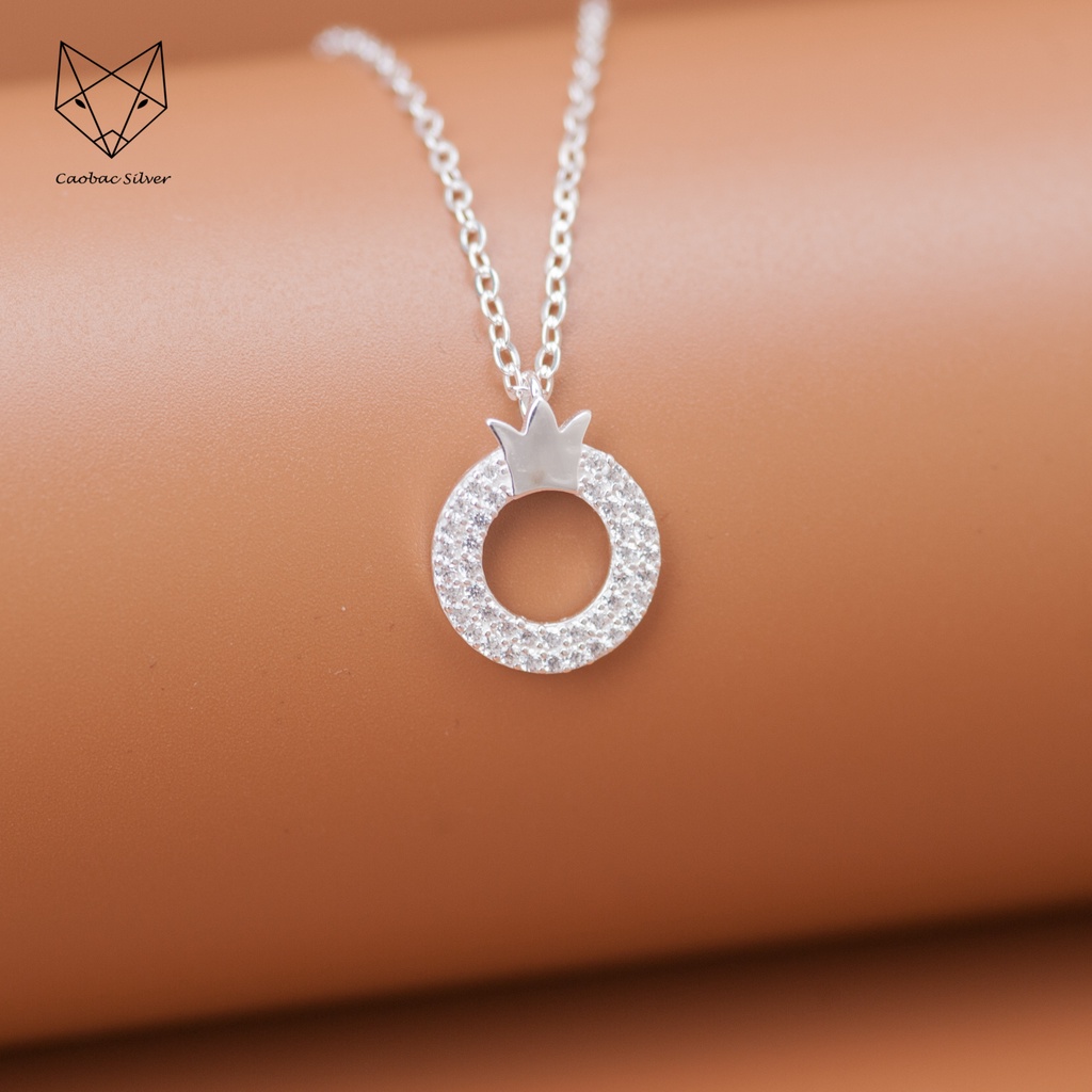Dây Chuyền Bạc Ta Cao Cấp CaoBac Silver Tròn Rỗng Họa Tiết Vương Miện Thiết Kế Trang Trọng Dàng Tặng Riêng Cho Bạn Nữ