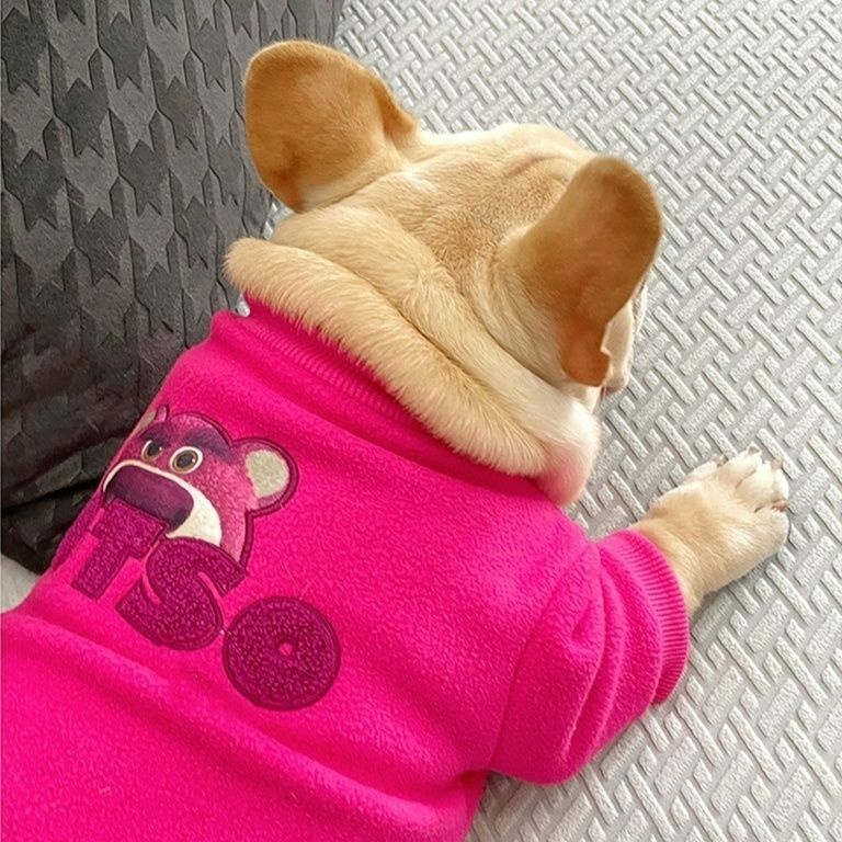 Áo Sweater Vải Lông Cừu Dày In Hình Gấu Dâu Tây / Chó Bull / Chó Bull Kiểu Pháp Dễ Thương