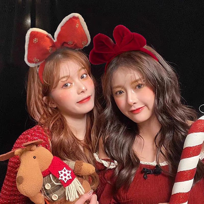 Bờm cài tóc nhung nơ đỏ băng đô noel giáng sinh xinh xắn SB0081