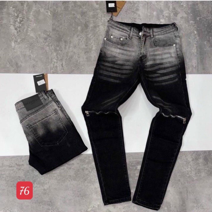 Quần Jean Nam 2 màu phối dây kéo gối, Quần jean nam chất denim co dãn cao cấp-1992 Boutique 76