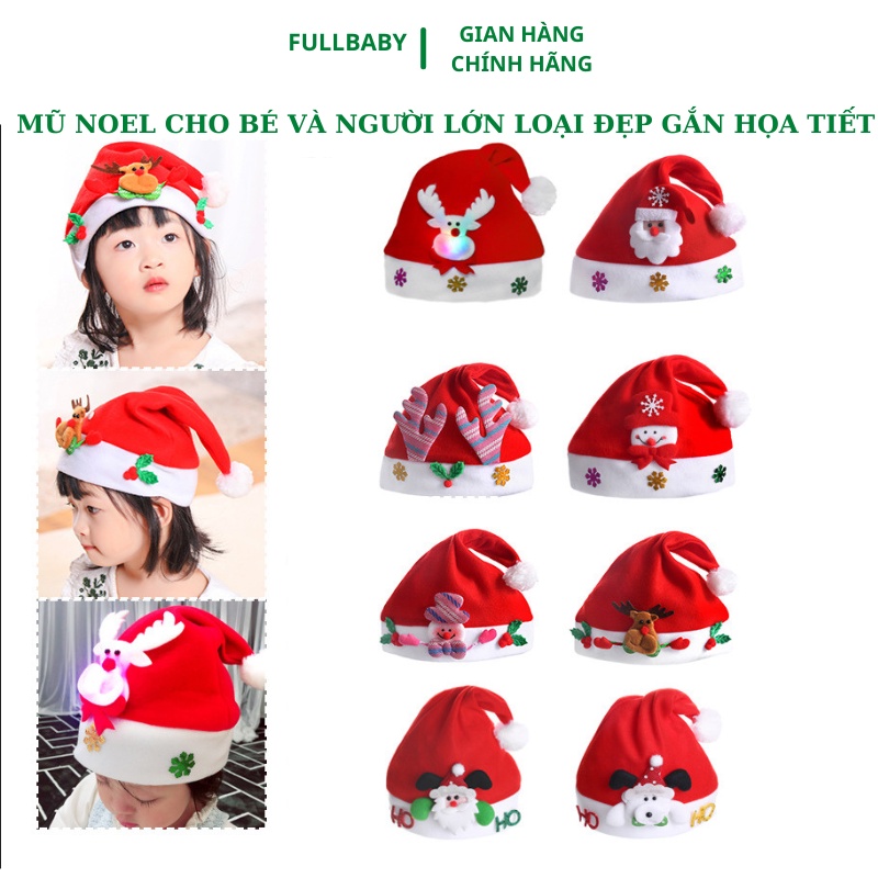 Mũ Noel cho bé và người lớn gắn họa tiết dễ thương giáng sinh Fullbaby