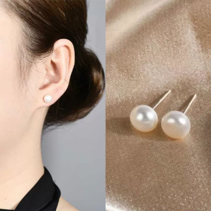 Bông tai hạt nụ LISA KIM trai nước ngọt size 6-7 li chốt bạc S925 màu trắng