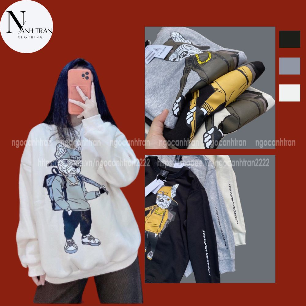 Áo Sweater Li fe wo rk Vải thun nỉ da cá mát đẹp mịn mềm logo in nét