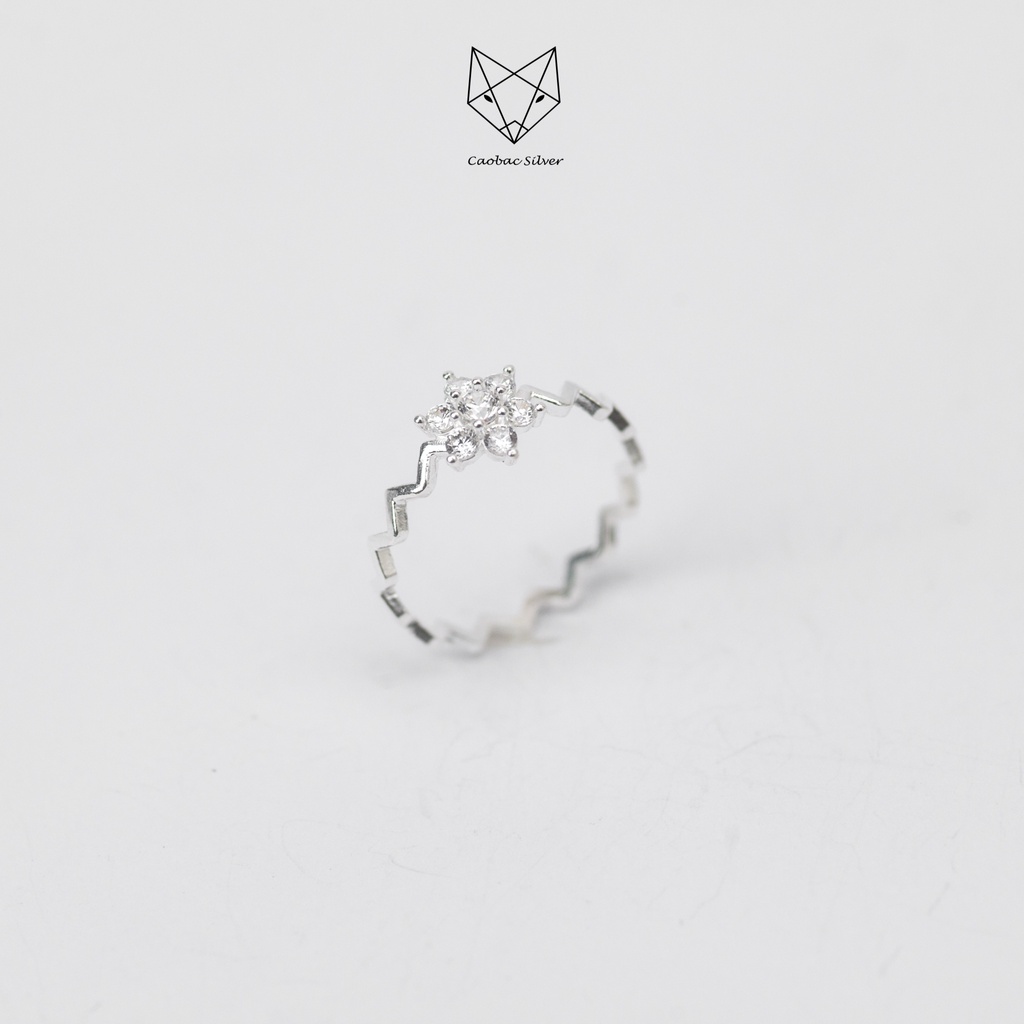 Nhẫn Bạc Ta Cao Cấp CaoBac Silver Thiết Kế ZicZac Mặt Hoa Đá Tính Tế ,Lấp Lánh, Mới Lạ Dành Tặng Riêng Cho Bạn Gái