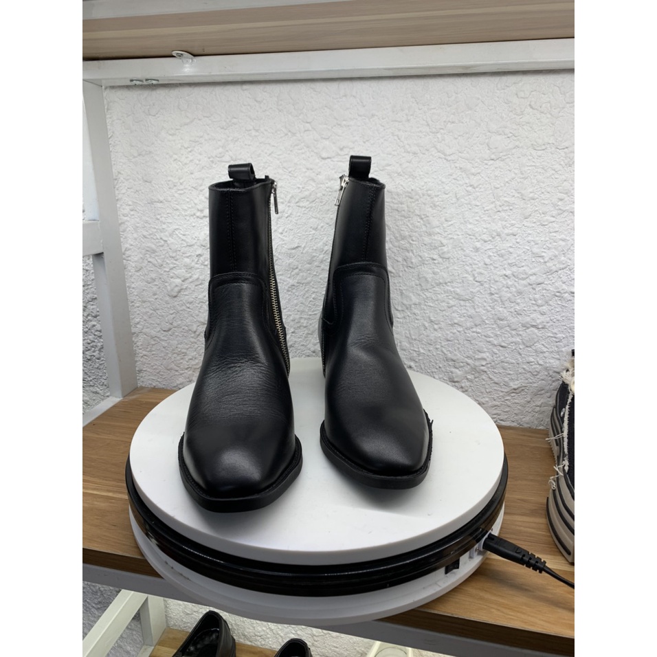 Giày Zip Boots Da Bò Đế Phíp Gỗ 4,5cm bản classic hở khoá