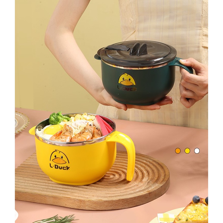 Tô Đựng Mì Cháo Cơm VỊT VÀNG Giữ Nóng Inox 304 Tô khuấy Bột Ăn Dặm Cho Bé